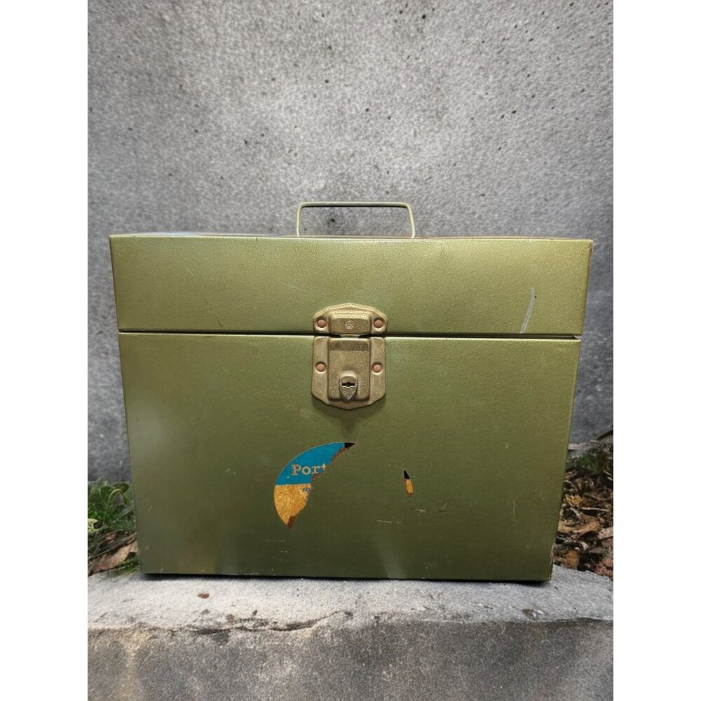 Vintage Hamilton Porta-File Green Metal File Box - No Key